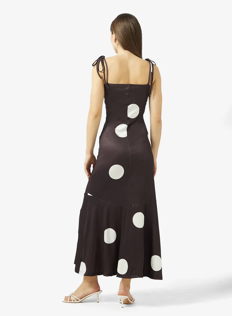 جينجر Strappy Polka Dot A Line Dress